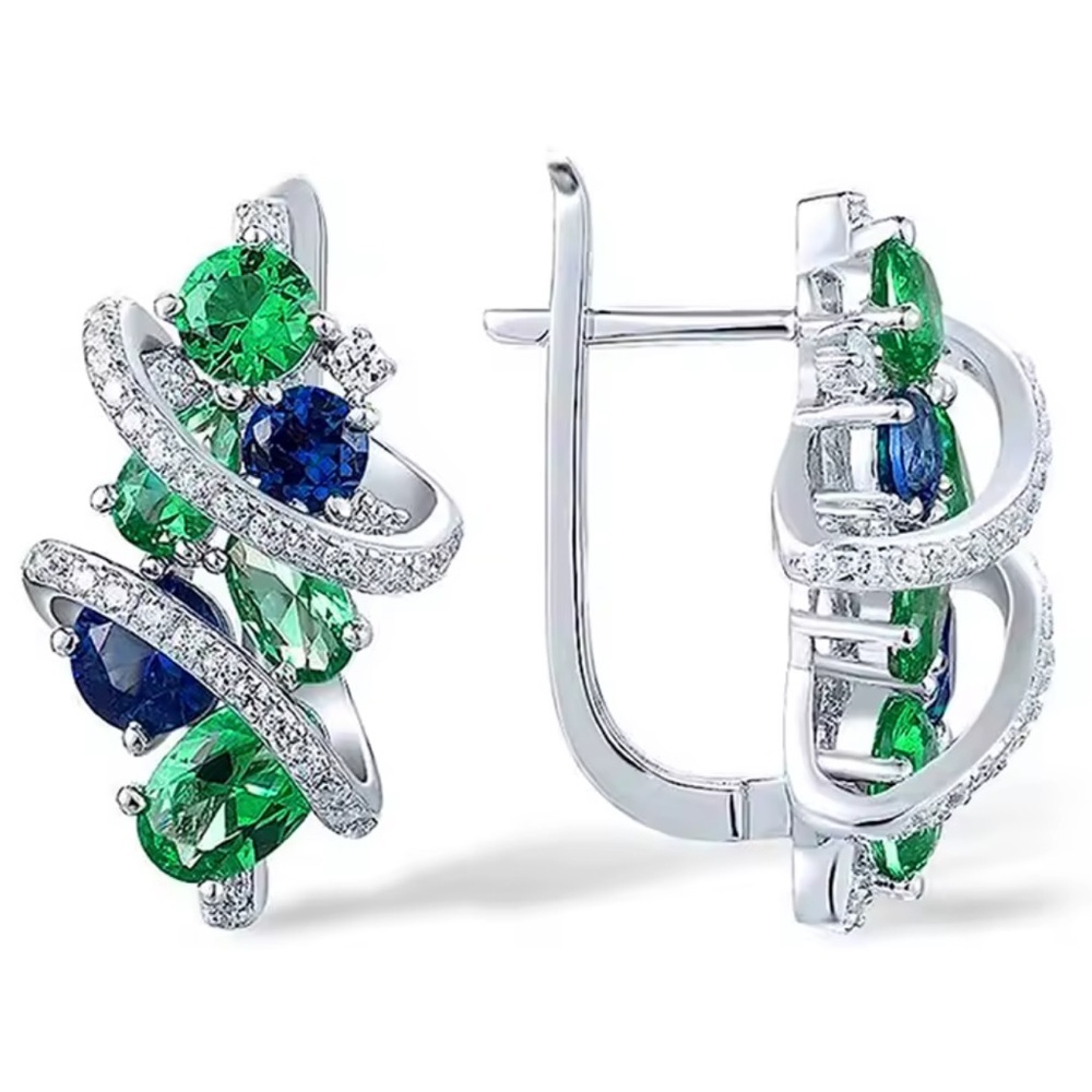 Stunning Silver Earrings with Green and Blue Gemstones